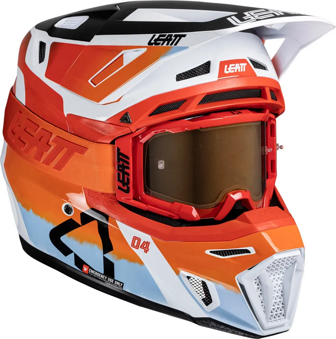 Leatt 8.5 Sunrise Motorcross helm met bril, blauw-oranje, M Voorman