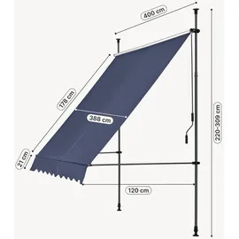 pro.tec Klemmmarkise Stem 400 cm dunkelblau