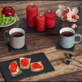 Relaxdays Schiefer Untersetzer, 16er Set, eckige Glasuntersetzer, 10x10 cm, Raclette- & Getränkeuntersetzer, anthrazit