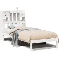 vidaXL Massivholzbett mit Regal 90 x 200 cm Kiefer massiv weiß
