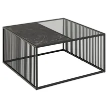 VCM Couchtisch Strington 80x80 cm Glas rauchfarbenen, schwarz Marmor dekor.