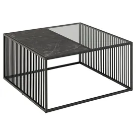 VCM Couchtisch Strington 80x80 cm Glas rauchfarbenen, schwarz Marmor dekor.
