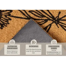 HANSE HOME Hello & Flowers, Türmatte", braun, B:45cm H:15mm L:75cm, Kokos, Fußmatte für Innen, Kokosmatte, Flur