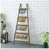 en.casa Leiterregal, Sejlflod Aufbewahrungsregal, 4 Metallkörbe, Holzoptik/Schwarz beige