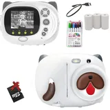 Fine Life Pro Sofortbildkamera Kinder DigitalKamera 1080P Videokamera Kinderkamera Kinderkamera (inkl. inkl. Kinder Kamera Drucken Schwarzweiß Foto mit Pinselstift, Kinder Digitalkamera mit 32GB SD-Karte, Geschenk für Kinder) weiß