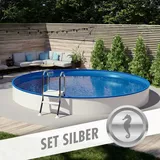POOL Total Rund Pool Set SILBER Ø 5,00 x 1,20 m Folie blau 0,80 mm teilversenkt Stahlwand