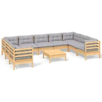 vidaXL Garten-Lounge-Set 10-tlg. grau Kiefernholz