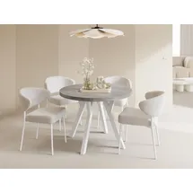 WFL GROUP Esstisch Rund Groß XXL Ausziehbar im Loft-Stil – 100 bis 300 cm – Extra Lang Ausziehtisch mit Weißen Holzbeinen, Industrieller Tisch für 5-1... - Grau