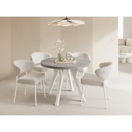 WFL GROUP Esstisch Rund Groß XXL Ausziehbar im Loft-Stil – 100 bis 300 cm – Extra Lang Ausziehtisch mit Weißen Holzbeinen, Industrieller Tisch für 5-1... - Grau