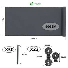 VOUNOT VOUNOT® Zaunblende 1.5×10m, Sichtschutz Zaun 90 g/m2 HDPE Schattiernetz, Anthrazit