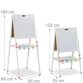 Relaxdays Kinderstandtafel, magnetische Spieltafel, höhenverstellbar, 122-160x65x69 cm, Whiteboard & Kreidetafel, weiß