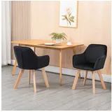 Homcom Esszimmerstühle 2er Set mit Rückenlehne, Samtoptik, Sessel Polsterstuhl mit Armlehne, Stühle, Wohnzimmerstuhl mit Holzbeine für Esstisch, Schwarz
