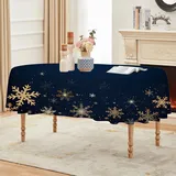 Goldene Schneeflocke Tischdecke Ovale 180x140 cm, Fleckabweisende Abwaschbare Tischdecke mit Weihnachten Muster, Vintage Gartentischdecke, Für Küche, Esszimmer -AAd3