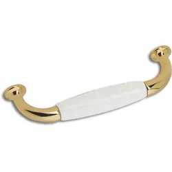 Estamp Griff Dayton LA 96mm - Porzellangriff - Landhausgriff - Griff für Möbel, Porzellan / Zinkdruckguss, weiß / vergoldet