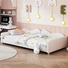 XDOVET Kinderbett Polsterbett 90 x 200 cm Teddystoff weiß