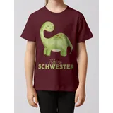 wat? APPAREL T-Shirt Dinosaurier 04 Kleine Schwester in Weinrot | Gr.: 152-164