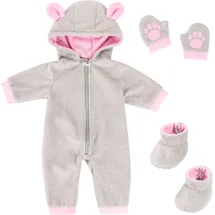 Bayer Puppenkleidung Plüschoverall Grau/Rosa (84205AA)