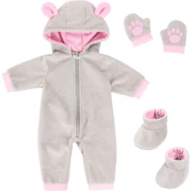 Bayer Puppenkleidung Plüschoverall Grau/Rosa (84205AA)