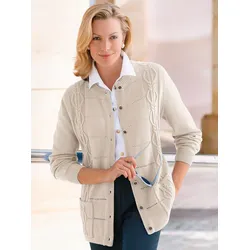 Ajourstrickjacke CLASSIC BASICS, Damen, Gr. 48, beige (natur), 100% Polyacryl, unifarben, figurumspielend, Langarm, Strickjacken