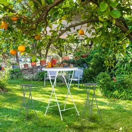 Relaxdays Barhocker, 2er Set, Rattan-Optik, klappbarer Garten Tresenhocker, Kunststoff, Stahl, HBT: 80x34x45 cm, grau