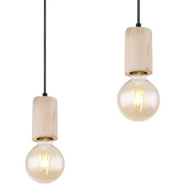GLOBO Hängelampe Hängeleuchte Pendelleuchte Pendellampe Esszimmerlampe Esstischleuchte, 3 Flammig Landhaus, Holz natur Metall schwarz, E27 Fassungen, Dxh 35x160cm