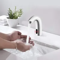ROGONPDK Automatik Infrarot Sensor Wasserhahn | Automatisch Sensor Kaltwasser Waschtischarmatur | Kontaktloser Armatur Waschbecken | Kalt Badarmatur mit Wasserzulaufleitung & Steuergerät