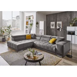 Ecksofa DIE PLANBAR "MP-IN15053 L-Form", grau, B:323cm H:73cm T:222cm, Sofas, wahlweise mit Kopfteilverstellung und manueller Vorziehbank