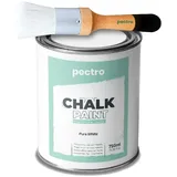 Pack Kreidefarbe für möbel 750ml + Malerpinsel speziell für Chalk Paint - Möbellack Natürlicher Kreideeffekt - Farbe für Holz (REINES Weiss)