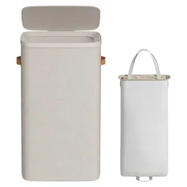 Songmics Wäschekorb, 65 L Wäschesammler, Wäschetonne mit Deckel und Griffen, 39 x 22 x 75 cm, beige