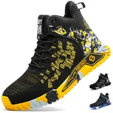 COOU Stahlkappenschuhe Herren Hoch Arbeitsschuhe Rutschfest Sicherheitsschuhe Sportlich Sicherheitsstiefel 1011/Gelb 45 - 45 EU