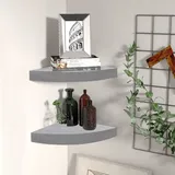 Vopese 2 STK. Eckwandregal Eckregal Eck Schweberegale Hängeregal Wandregal Eckboard Regal Möbel Bad Küche Büro Betongrau 25x25x3,8 cm MDF