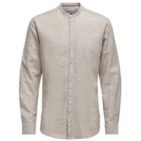 ONLY and SONS ONSCaiden LS Solid Linen MAO Shirt beige