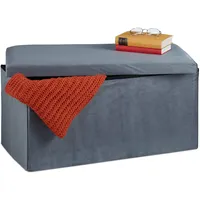 Relaxdays Truhenbank Samt Dunkelgrau 38 x 77 x 39 cm