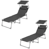 Songmics Gartenliege, 2 St., klappbarer Liegestuhl,193x53x29cm,mit Kopfstütze grau