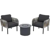 Mendler Poly-Rattan Garnitur HWC-P80, Lounge-Set Garten Stuhl, Tischkamin Bioethanol-Fire-Pit Alu Stoff 220g/m2 ~ dunkelgrau