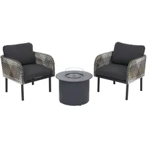 Mendler Poly-Rattan Garnitur HWC-P80, Lounge-Set Garten Stuhl, Tischkamin Bioethanol-Fire-Pit Alu Stoff 220g/m2 ~ dunkelgrau