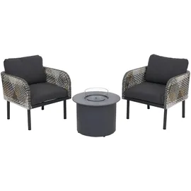 Mendler Poly-Rattan Garnitur HWC-P80, Lounge-Set Garten Stuhl, Tischkamin Bioethanol-Fire-Pit Alu Stoff 220g/m2 ~ dunkelgrau