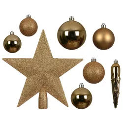 33 Weihnachtskugeln Kunststoff mit Christbaumstern Set bruchsicher Christbaumkugeln Weihnachtsbaumkugeln Christbaumspitze Mix Pekanuss Braun