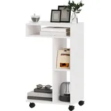 Beistelltisch Couchtisch mit Rollen, Schreibtisch mit 4 Regalen, Sofatisch Laptoptisch, Betttisch, für Esszimmer Wohnzimmer, Weiß - Weiß
