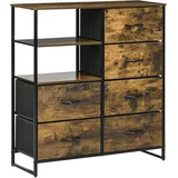 Homcom Kommode, Sideboard mit 6 Faltbaren Stoff-Schubladen, 2 Regale, Aufbewahrungsschrank mit Industrial Design für Wohnzimmer, Schlafzimmer, Rustikal-Braun