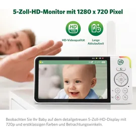 LEAPFROG LF915 Baby Monitor with Camera, Colour Night Vision, 5 Inch HD 720p Display, 360 Degree Pan-Tilt, 8X Zoom, Night Light, Humidity/Temperature Sensor, Up to 300 m Range, Two Way Talk