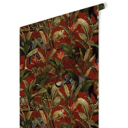 K&L Wall Art Vliestapete »Vintage Vliestapete«, Safari Elefant Affe Leopard, mehrfarbig, matt - bunt