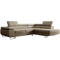 Selsey STEVIL - L-Sofa mit Schlaffunktion, Bettkasten, Ottomane rechts, Veloursbezug Beige