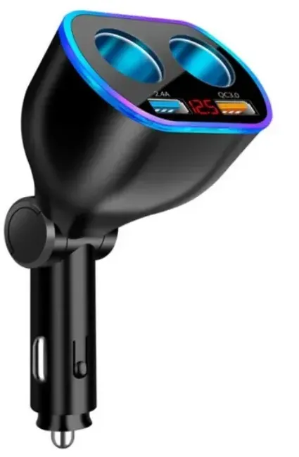 Ladegerät und Verteiler mit Voltmeter für den Zigarettenanzünder, 2 USB-Anschlüsse