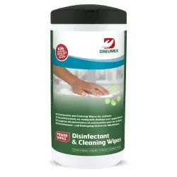Dreumex Desinfektionstücher Disinfectant & Cleaning Wipes, Perfektes Reinigungstuch für Tische, Schreibtische, Sportgeräte etc., 1 Spenderdose = 80 Tücher, Maße Tuch (L x B): 190 x 175 mm