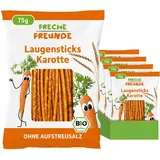 FRECHE FREUNDE Bio Laugensticks Karotte, Knabberstangen ohne Aufstreusalz, für Kinder & Babys, mit Dinkelmehl, vegan, Kindersnack, 15er Pack (15 x 75 g)