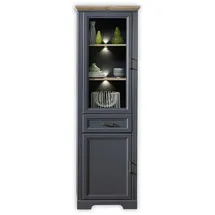 Stella Trading JASMIN Vitrine in Artisan Eiche Optik, Graphit - Vitrinenschrank mit LED-Beleuchtung und viel Stauraum im Landhausstil - 66 x 204 x 42 cm (B/H/T)