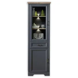 Stella Trading JASMIN Vitrine in Artisan Eiche Optik, Graphit - Vitrinenschrank mit LED-Beleuchtung und viel Stauraum im Landhausstil - 66 x 204 x 42 cm (B/H/T)