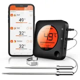 BFOUR Bluetooth Grillthermometer, Digital Funk BBQ Thermometer mit 2 Sonden Fleischthermometer Bratenthermometer 2 Temperaturfühlern mit Alarm Geschenk für Küche,Ofen, Fleisch und Flüssigkeit