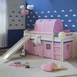 Homestyle4u Hochbett Weiß Rosa, Holz, 90x200 cm, Kinder- & Jugendzimmer, Kindermöbel, Kinderbetten, Hochbetten
